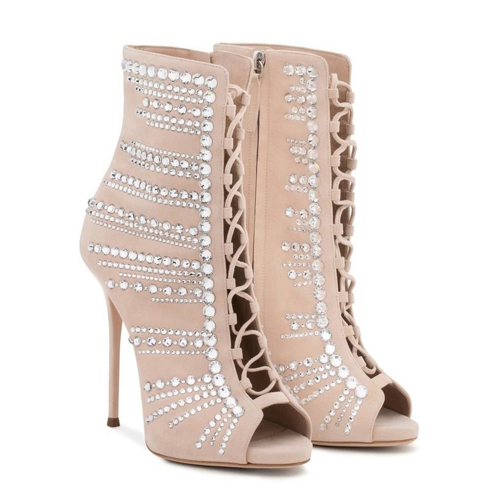 Giuseppe Zanotti “Kaylee” Rhinestone Embellished Suede Lace up Heels - Picture 7 of 13